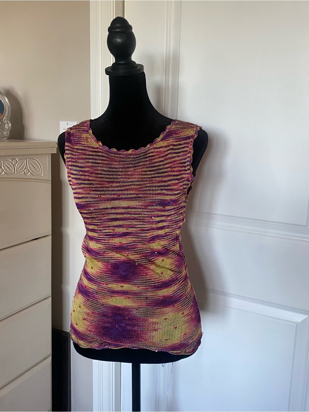 VALENTI -2000s /Y2K Yellow, Pink & Purple Striped Knit Top with sequins | Size M